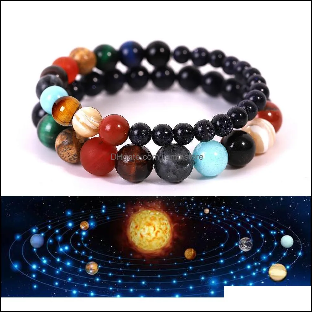 blue sandstone beads chains bracelets for women men eight major planets milky way healing crystals stone bracelets fashion jewelry