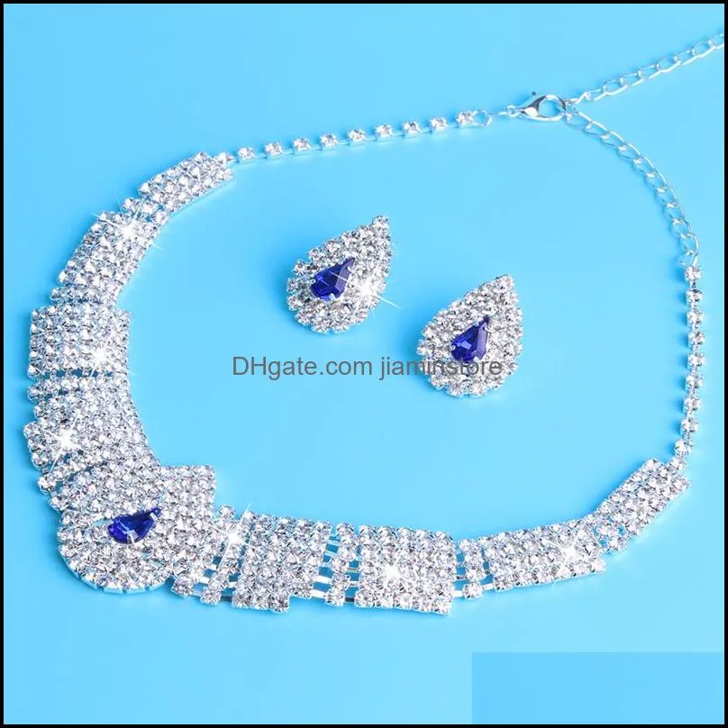 romantic wedding jewelry sets for bridal bridesmaid jewelery drop earring necklace set crystal wholesale gift