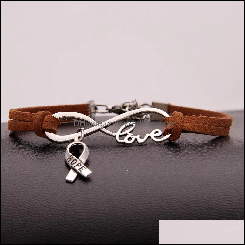fashion breast cancer awareness hope bracelets for women men ribbon love charm velvet string rope wrap bangle diy handmade jewelry