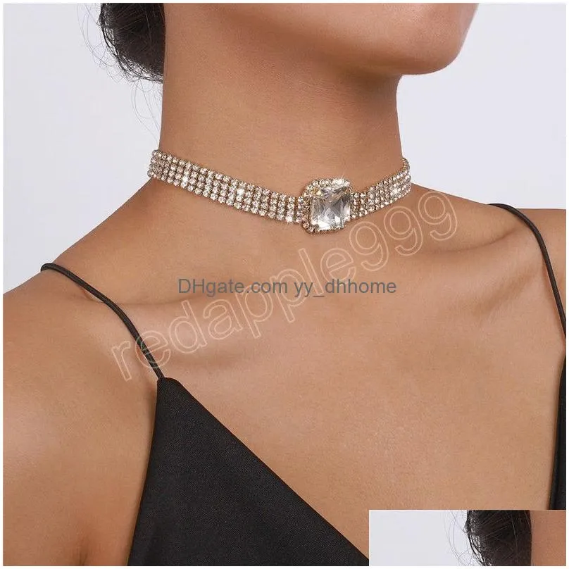 exquisite big shiny rhinestone choker necklace for women wed bridal sexy short clavicle chain neck jewelry party gifts