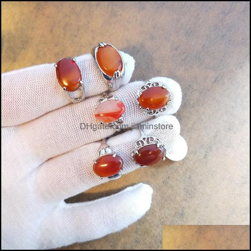 mix size natural stone solitaire rings for women 10 colors different shapes tiger eye stone ring girls fashion jewelry gift