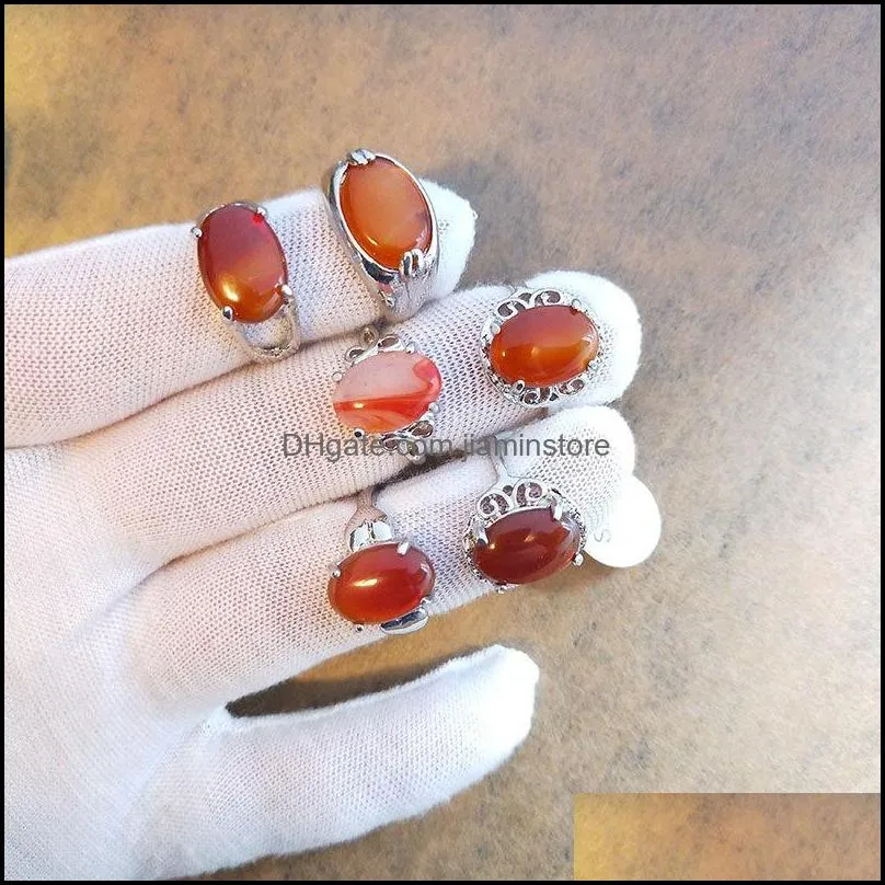  mix size natural stone solitaire rings for women 10 colors different shapes tiger eye stone ring girls fashion jewelry gift