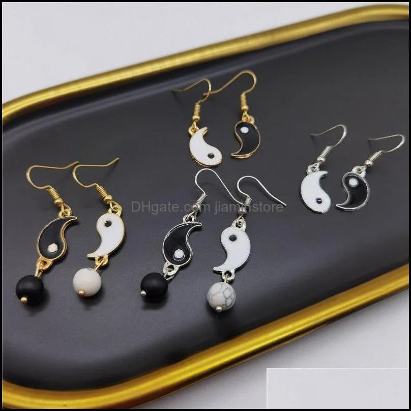 women asymmetric charm gossip tai chi yin yang white black friendship couple pendants dangle earrings jewelry