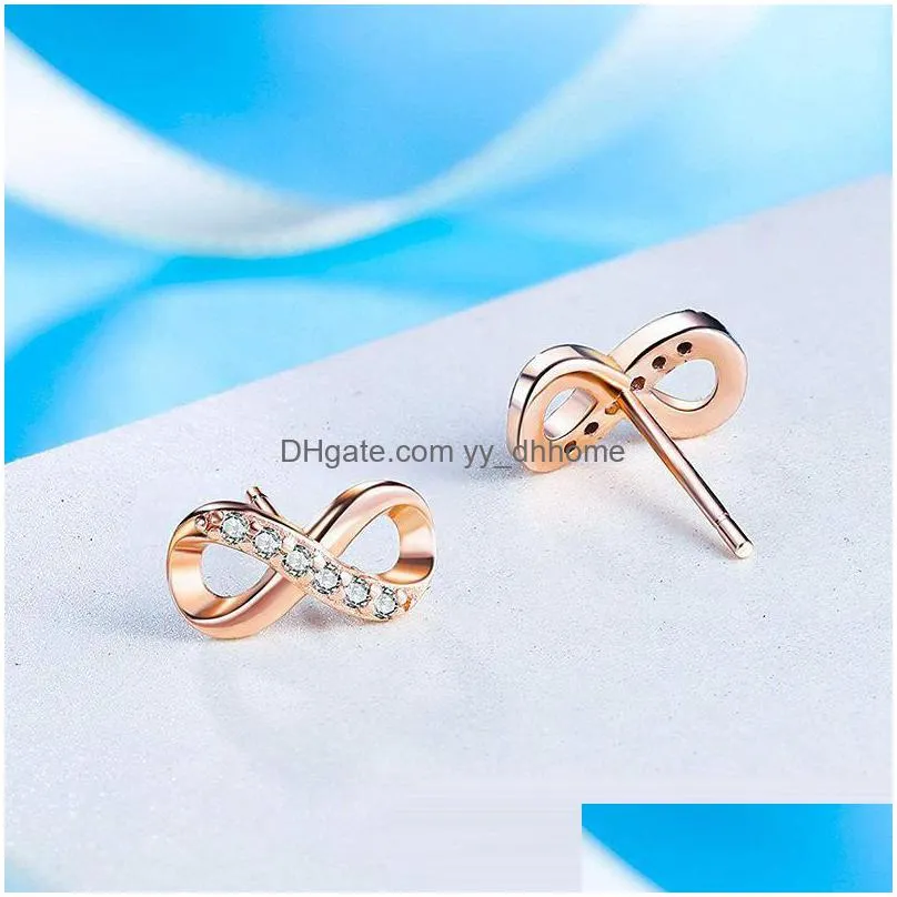 fashion infinity earrings 925 sterling silver studs high quality cz cubic zirconia round forever love accent jewelry for women girls