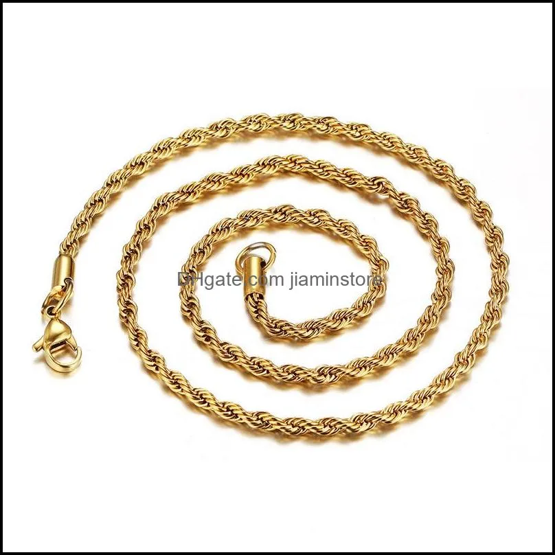 3mm 18k gold plated twisted rope chains for women men s choker necklaces jewelry in bulk 16 18 20 22 24 30 inches