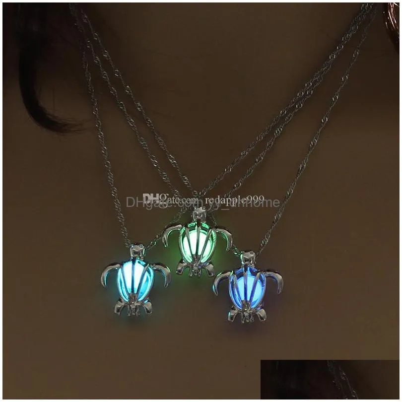 fashion glow in the dark turtle necklace hollow pearl cages pendant luminous tortoise charm necklaces for womens luxury jewelry