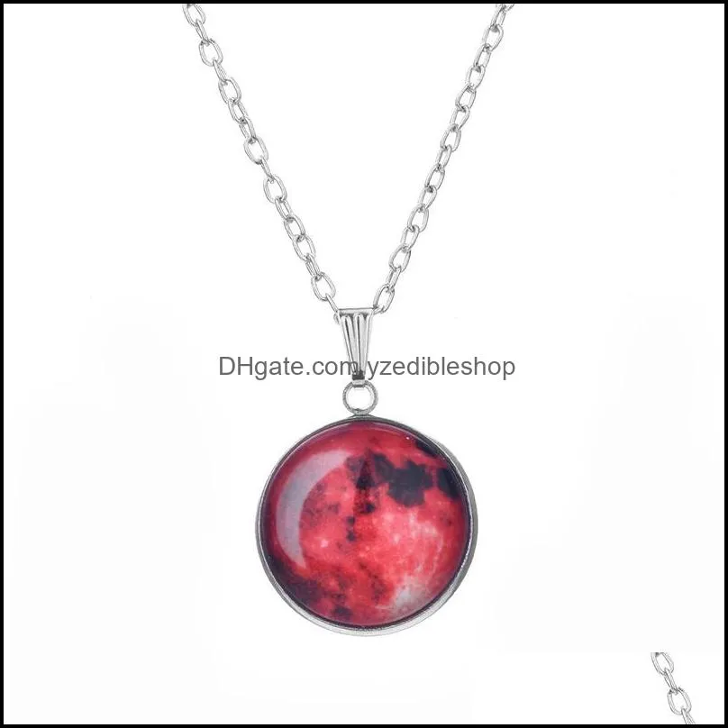 luminous galaxy universe nebula necklaces glow in the dark cabochon glass star moon pendant silver chain for women men fashion jewelry