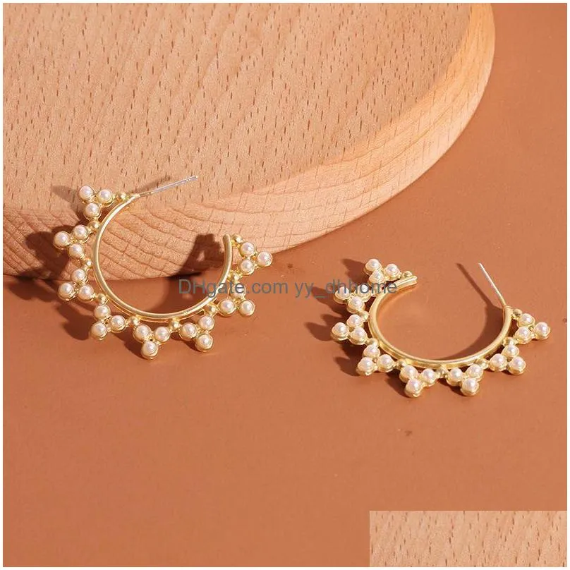 round circle pearl earrings for women high quality cubic zirconia crystal hoop earrings elegant party jewelry