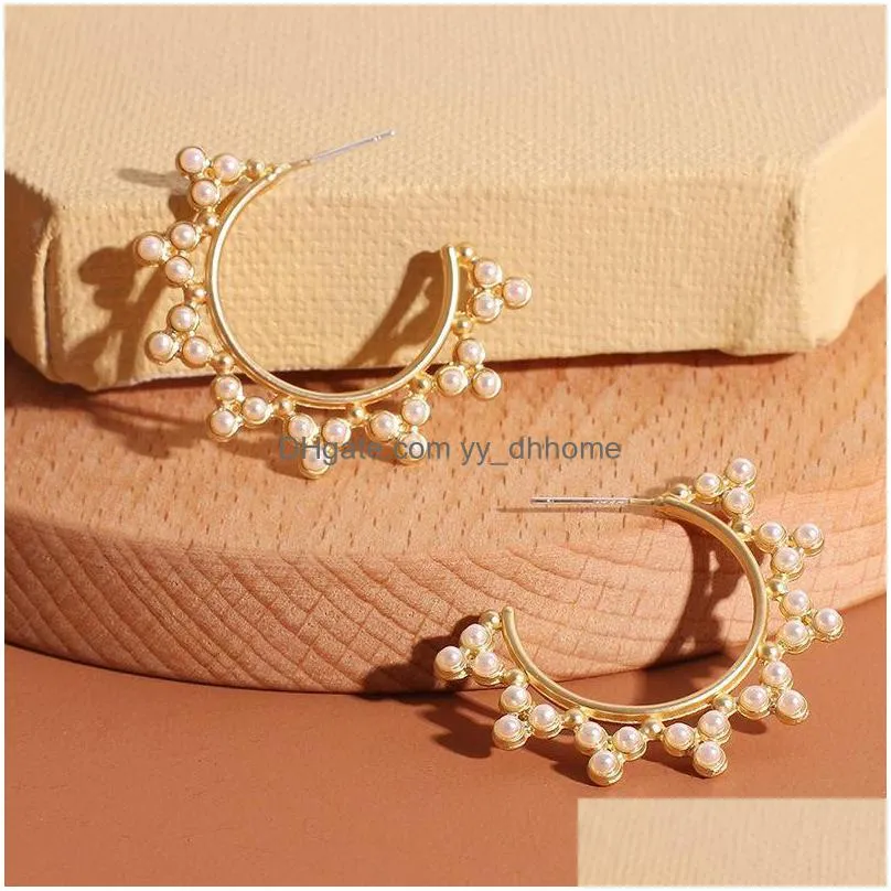 round circle pearl earrings for women high quality cubic zirconia crystal hoop earrings elegant party jewelry