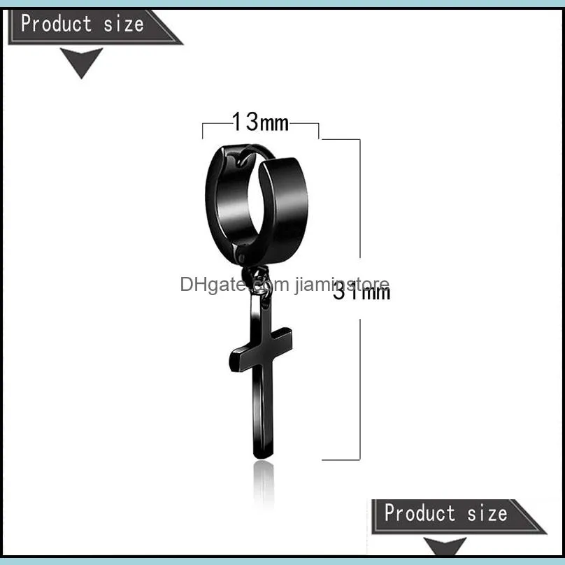 stainless steel black crosses ear cuff set for men gothic punk triangle male stud cross earing dangle bulk jewelry