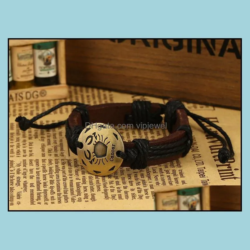 leather bracelet vintage constellation bracelet zodiac sign with leather beautifully zodiac charms bangle bracelet vipjewel