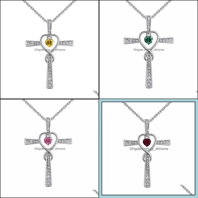 fashion exquisite crystal heart shaped zirconium cross necklace love diamond cross crystal pendant simple necklace party gift yydhhome