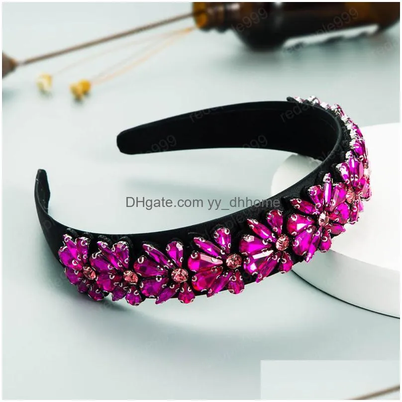 vintage multi color crystal headband for woman elegant geometric gem diamond beaded hairband girls party tiara crowns