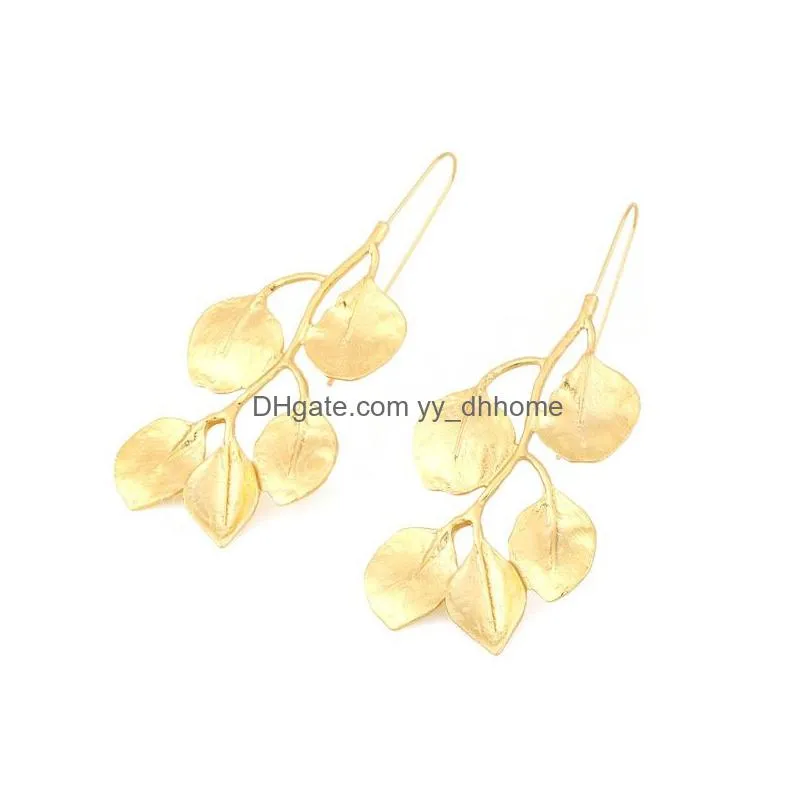 metal plant dangle earrings vintage gold color leaf earring for women girls party jewelry wholesale