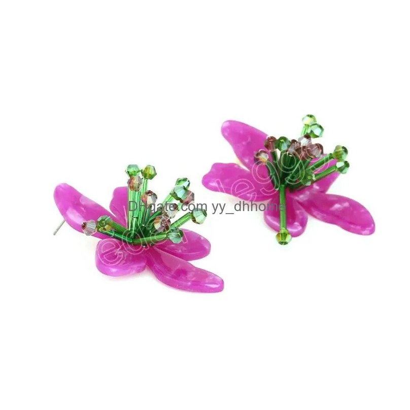 cute korean handmade purple flowers dangle earrings acrylic resin earrings for women bohemian wedding jewelry accessories