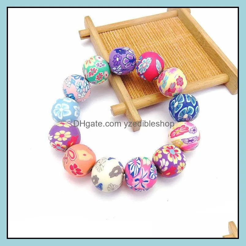  fimo printing beaded chains bracelets for women 814 mm flower soft pottery beads wrap bangle fashion handmade diy jewelry