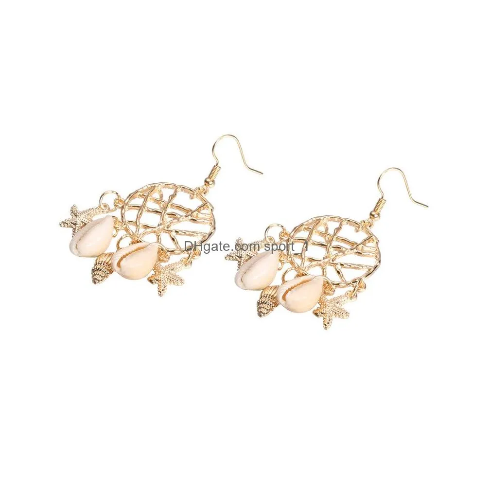 fashion jewelry womens vintage earrings dreamcatcher beads shell starfish conch dangle earrings