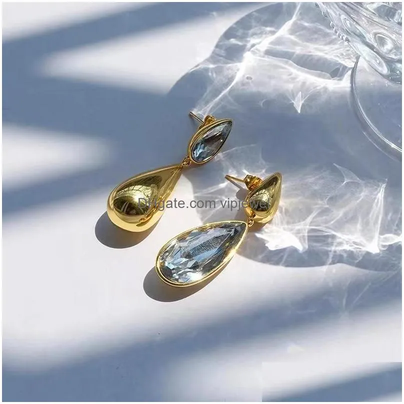 french asymmetrical water drop earrings retro niche design large rhinestone dangle stud earrings