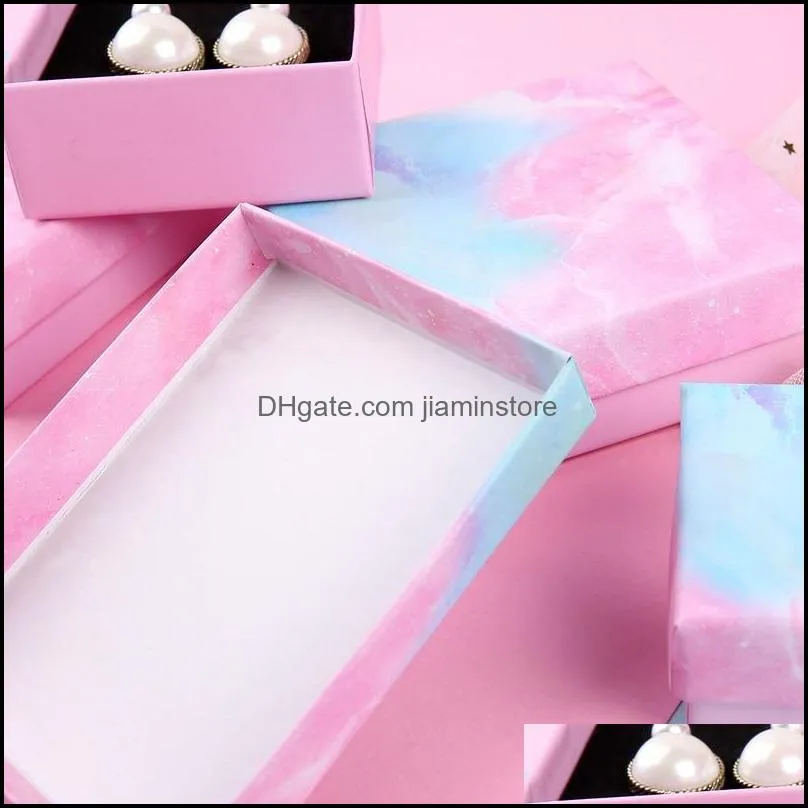 fashion marble print diy handmade jewelry box gradient cloud gift packaging paper case small  necklace earrings set packagings