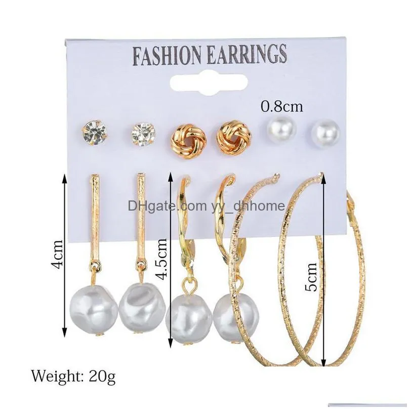  vintage irregular pearl dangle drop earrings for women 6pairs earrings mix cz zircon stud big circle hoop earring