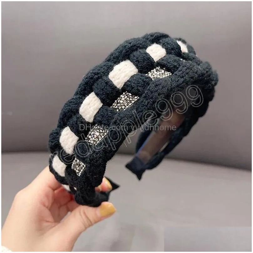 fashion women headband wide side knitted hairband winter handmade braided turban girls hair accessories