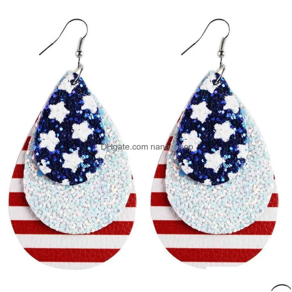 fashion jewelry pu leather earrings american flag three layer faux leather dangle earrings