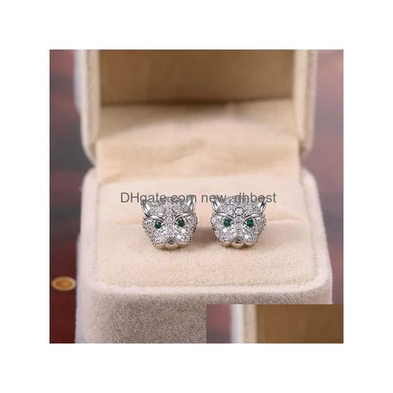 fashion jewelry diamond zircon leopard head stud earrings womens cute leopards earring