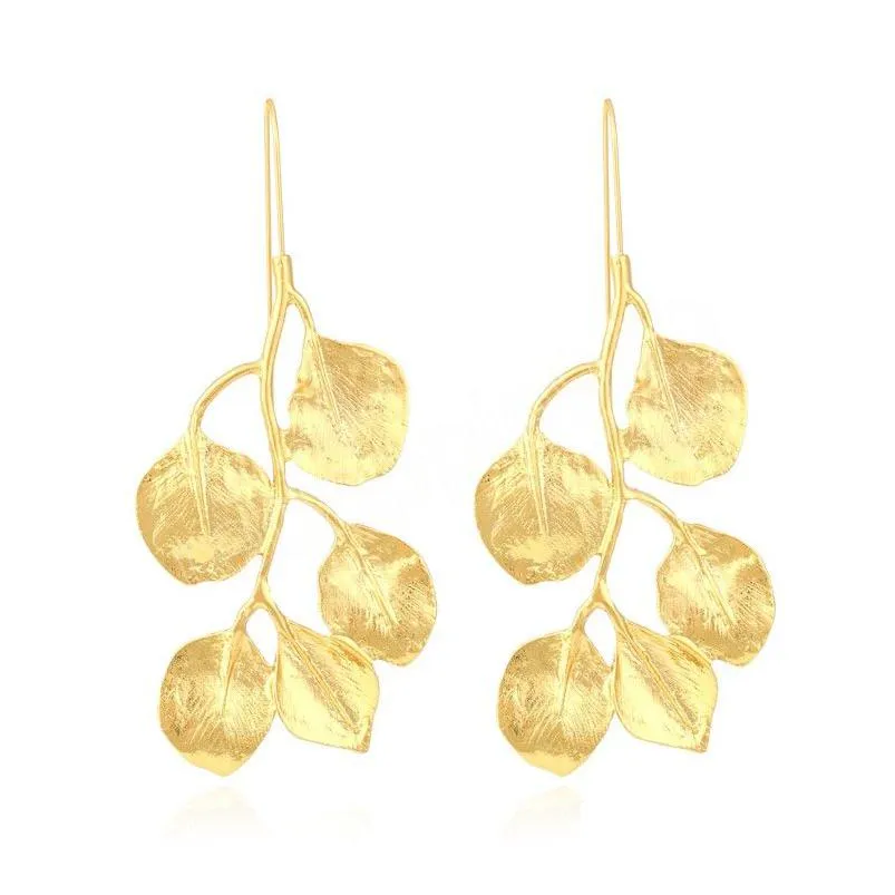 metal plant dangle earrings vintage gold color leaf earring for women girls party jewelry wholesale