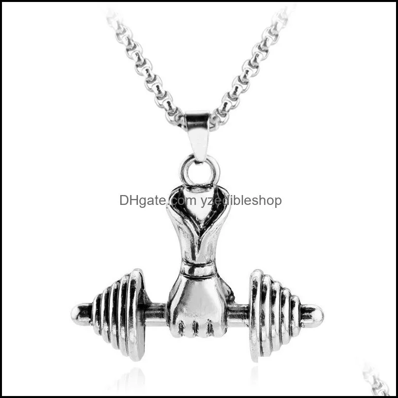 weightlifting pendant necklaces barbell dumbbell classic charm sporty style long chain necklaces for male men fitness ent yzedibleshop