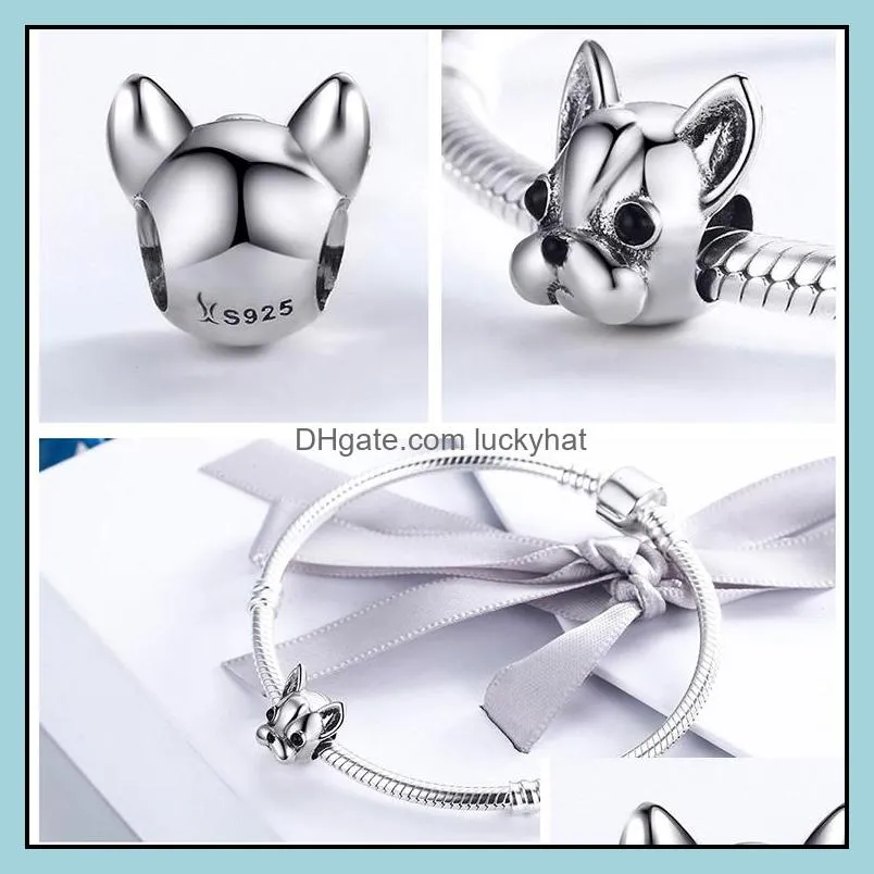 925 sterling silver loyal partners french bulldog enamel doggy animal big hole beads for women charm bracelets dog jewelry making