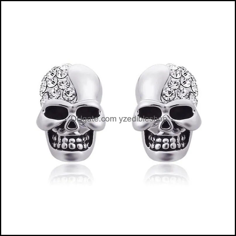 skeleton stud earrings for women men jewelry halloween ear post antique silver color skull 1 pair