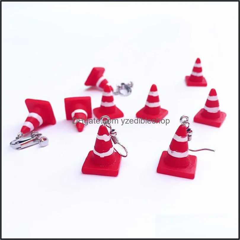 handmade funny mini traffic road cones resin dangle charm for women girl drop earrings creative personality jewelry gift