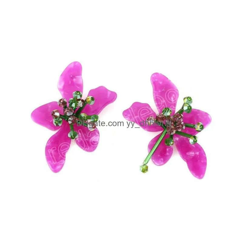 cute korean handmade purple flowers dangle earrings acrylic resin earrings for women bohemian wedding jewelry accessories