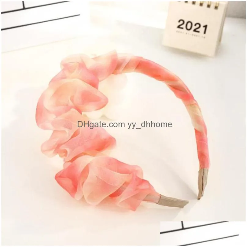 fashion spring headband for women  tiedye mesh pleated hairband adult individuality hair accessories turban