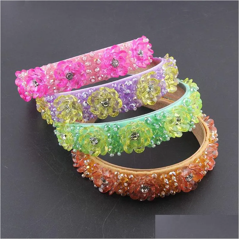 fashion transparent crystal flower inlaid rhinestone personality headband ladies beach travel gifts hair accessories