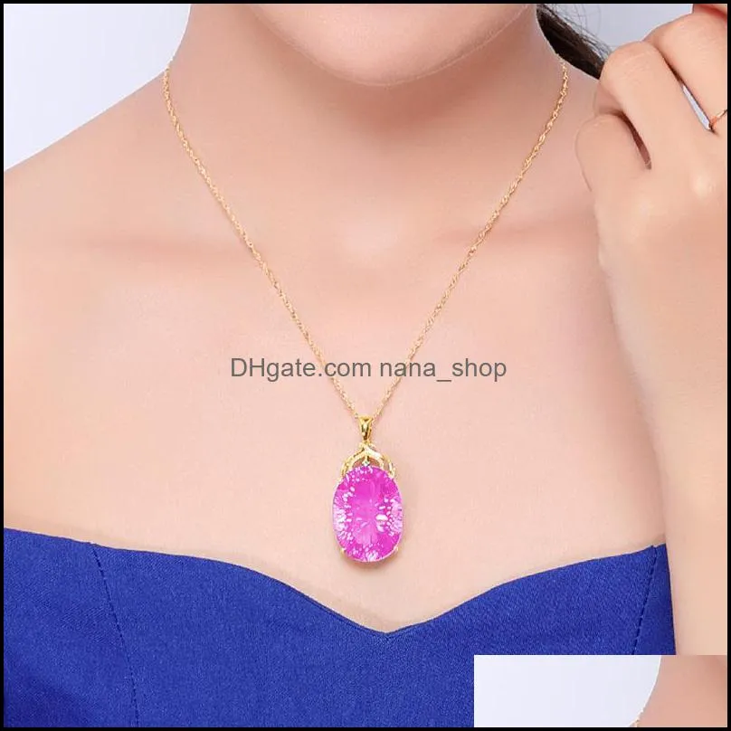 goldplated peach heartshaped sexy pink diamond necklace luxurious and noble large oval loose stone with diamond colorful treasure nanashop