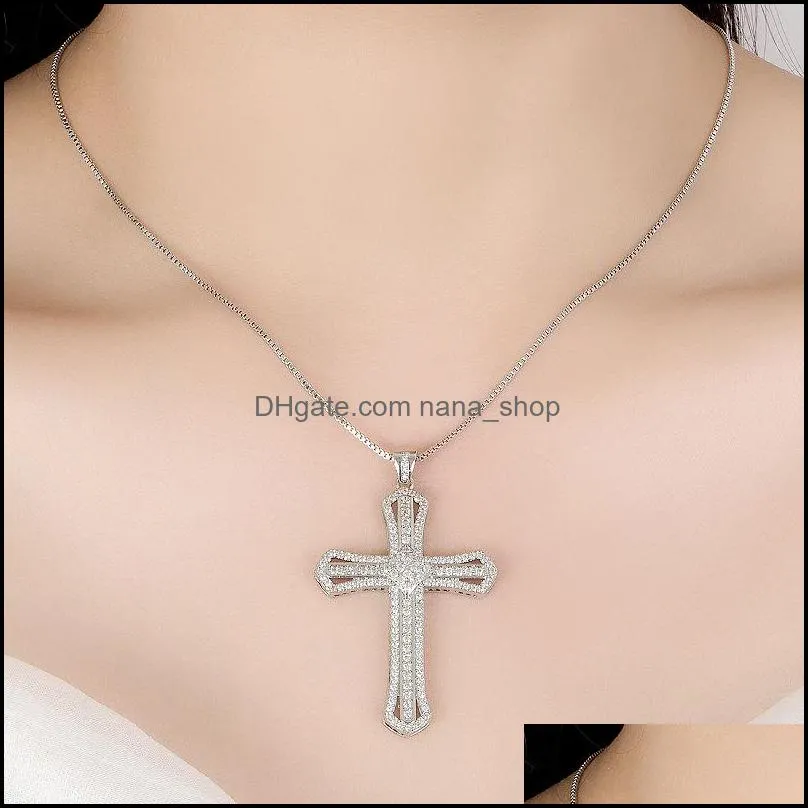 cross silver necklaces women jewelry wedding fashion cz crystal zircon stone pendant necklace christmas gift nanashop