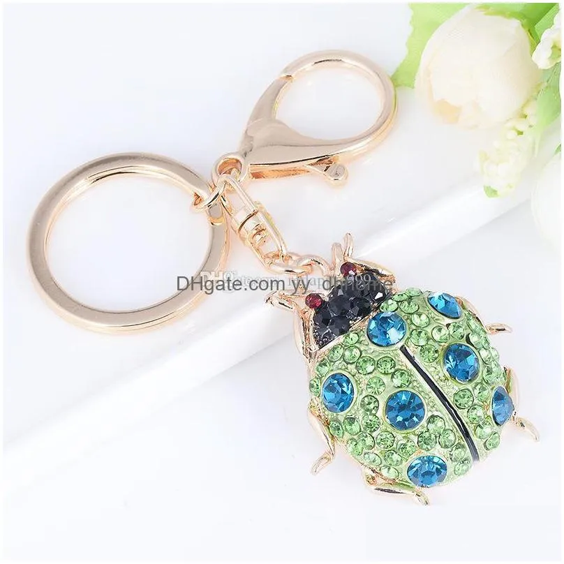 cute ladybird keychain crystal metal keychain rose gold plated keyring car keychains purse charms handbag pendant gift