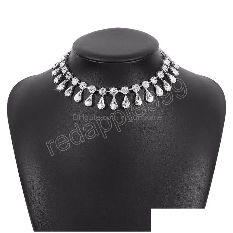 sexy super large rhinestone chain choker necklace women christmas party gifts multi row crystal collar choker jewelry