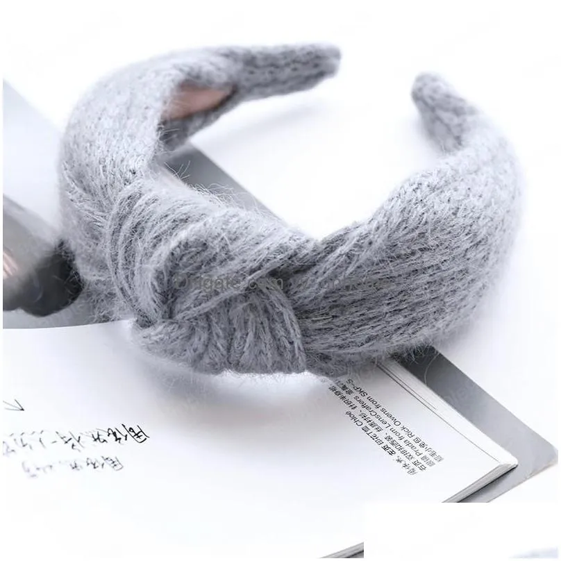 fashion soft hairbands wide side headband warm autumn winter knitted hair hoop cross knot women girls knit hair accessories