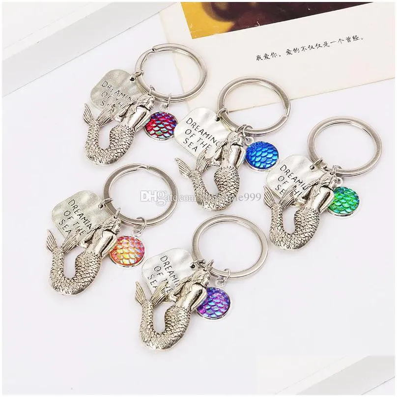  fashion mermaid key rings fish scale charms keychain car keyring jewelry for women men gift