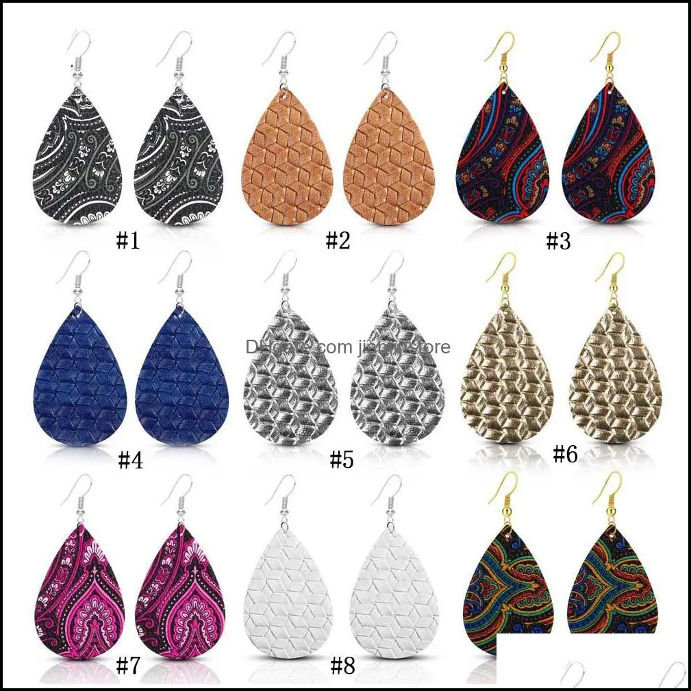 bohemian ethnic printing dangle earrings for women pu leather double sided water drop statement earrings 2019 boho jewelry in bulk