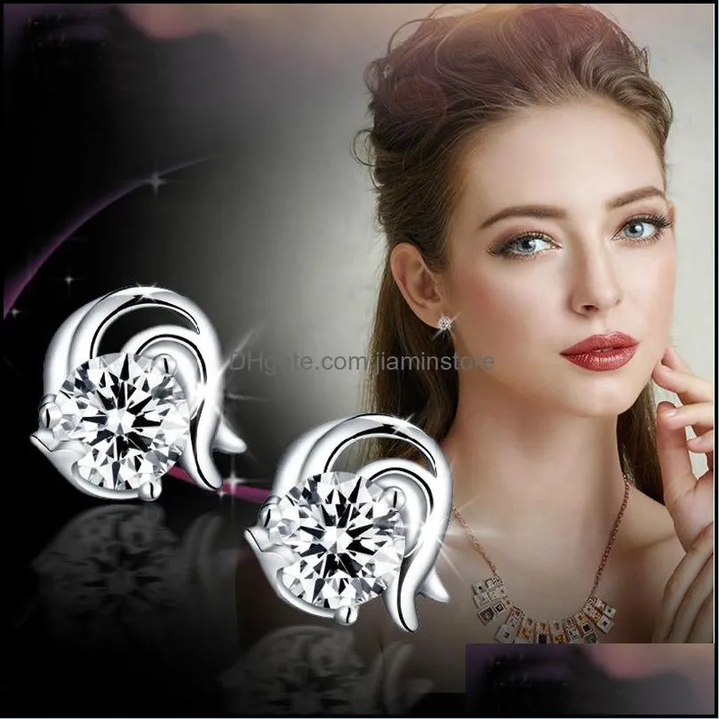 luxury twelve constellations silver plated stud earrings cz cubic zirconia diamond zodiac earrings for women ladies fashion jewelry