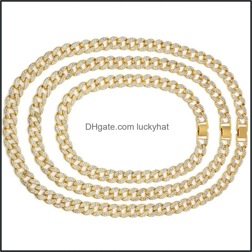 15mm  iced out cuban link necklaces for mens long thick heavy big hip hop women gold silver chains rapper jewelry drop 