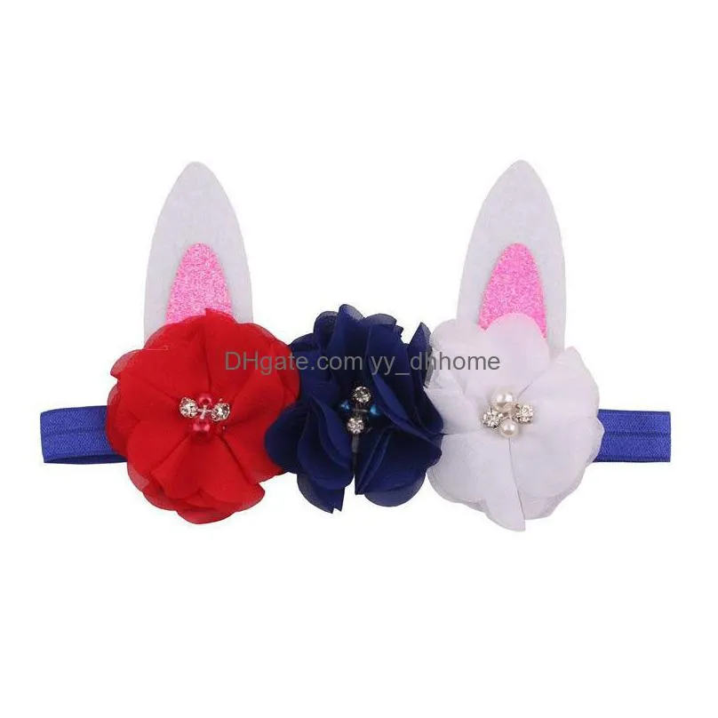 2020 easter flowers baby headbands girls rabbit ears hairbands children bunny ears headband cute kids hair accessories 6 styles