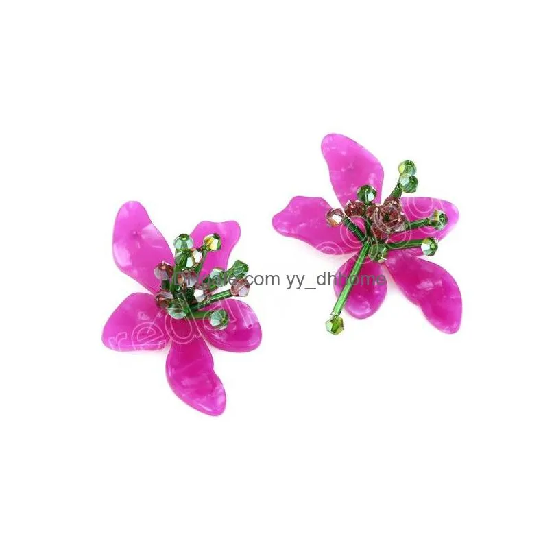 cute korean handmade purple flowers dangle earrings acrylic resin earrings for women bohemian wedding jewelry accessories