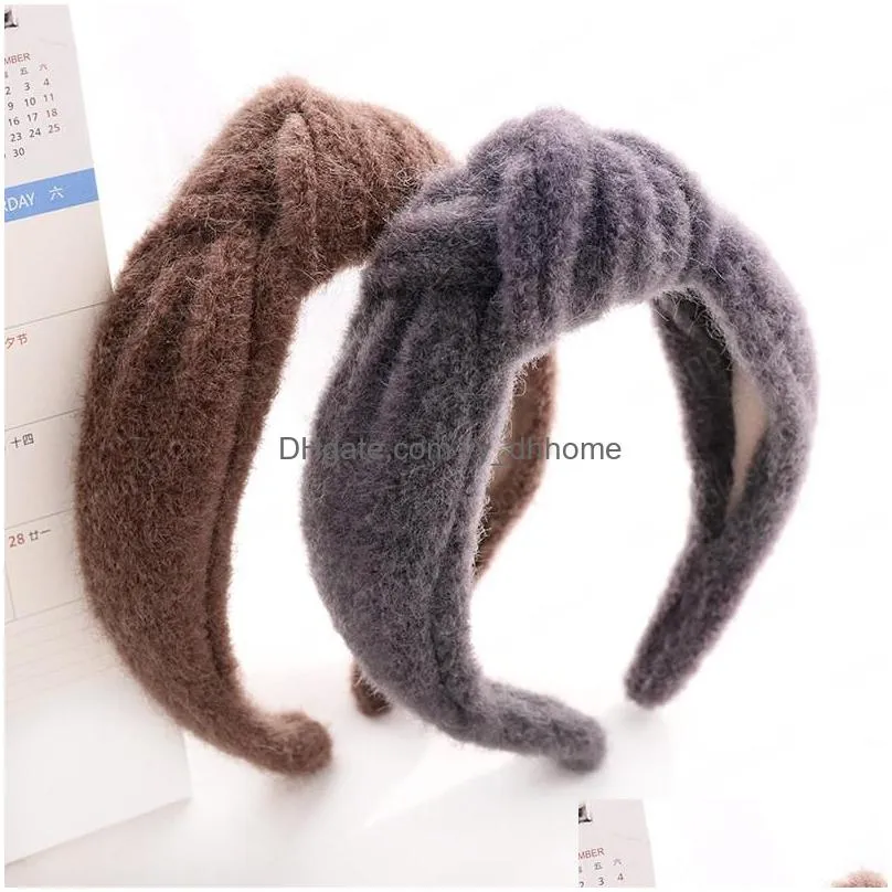 winter women wide velvet headbands warm cross knot hair accessories furry headband for girls knotted hair hoop