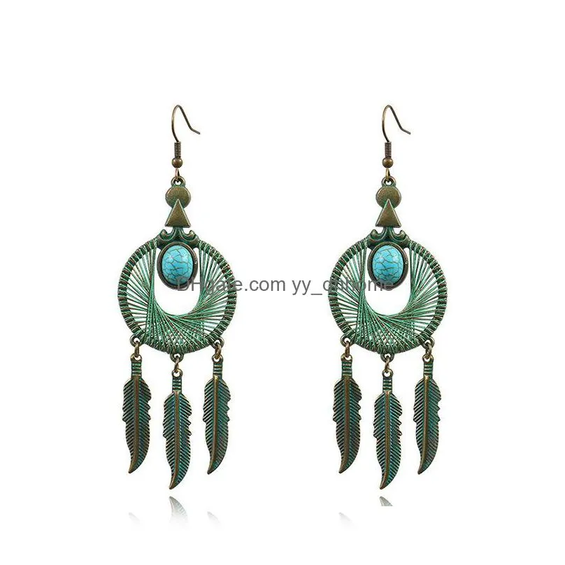 explosion style retro old leaf alloy earrings original personality dream catcher earrings european and american accessories