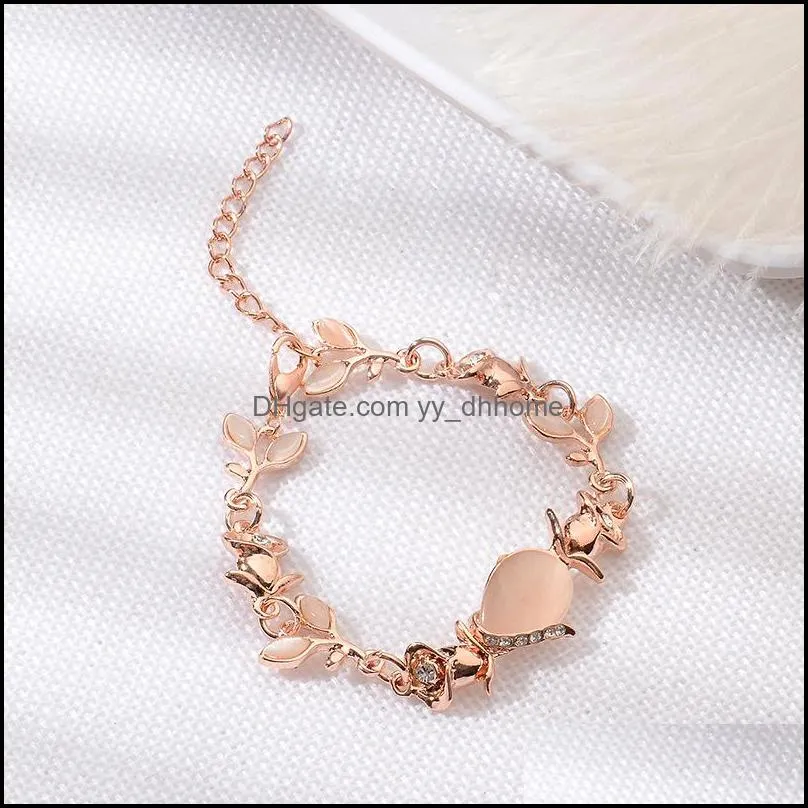 pretty leaves opal charm bracelet women jewelry gold color crystal statement bracelets bangles exquisite bracele yydhhome