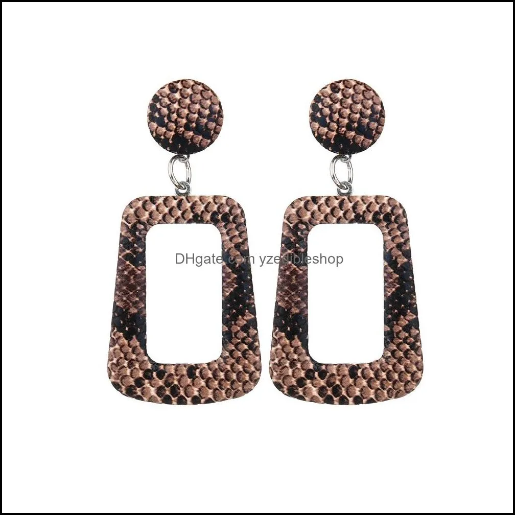 2019 oversize snake skin geometric drop earrings for women large big leather statement dangle earring party fashion boho jewelry